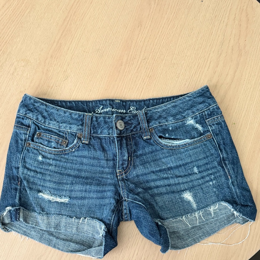 American Eagle Outfitters Blue Jean Shorts Distressed Cuffed
